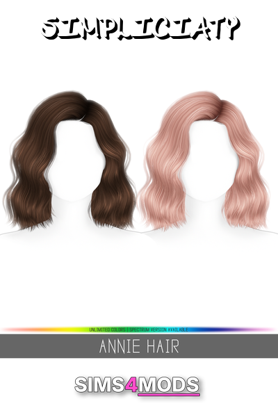 Annie Hair - Cute, wavy, colorful sim hair