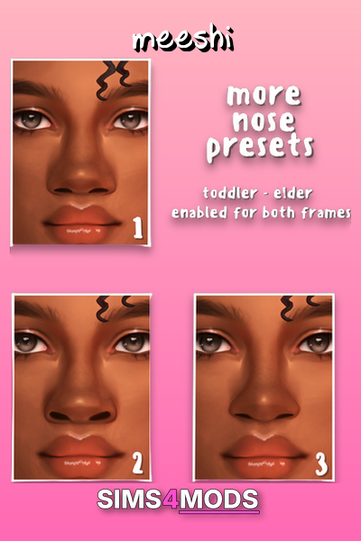 Nose Preset Pack For Sims 4 - Natural, varied, easy nose presets