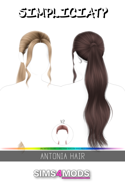 Antonia Hair - Realistic Sims 4 hairstyles, versatile colors.