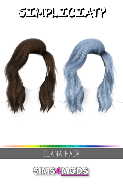 Ilana Hair - Cute, wavy, colorful, Sims hair.