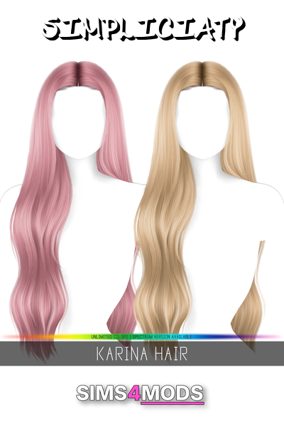 Karina Hair - Realistic wavy pink/blonde hair, color-changeable.