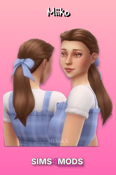 Blue Bow Ponytail Hairstyle - Sweet, innocent Sims 4 hairstyle.