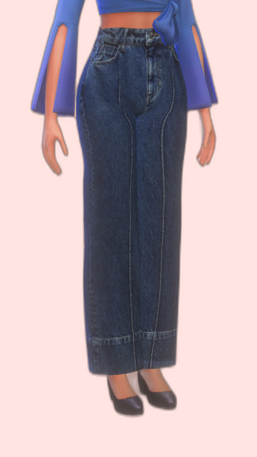 High-waisted Pleated Wide-leg Jeans (sims 4) - Stylish, comfortable, wide-leg jeans.