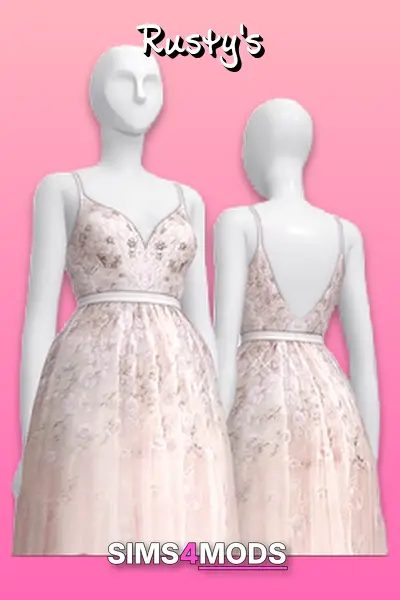 Soft Pink Embellished Tulle Gown (4 Colors) - Stunning, custom, wedding dresses for Sims.