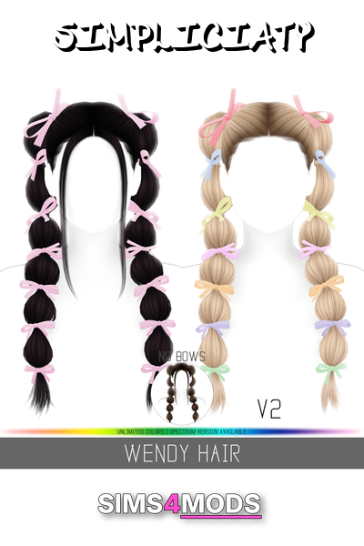 Wendy Hair - Adorable bow pigtails, various colors