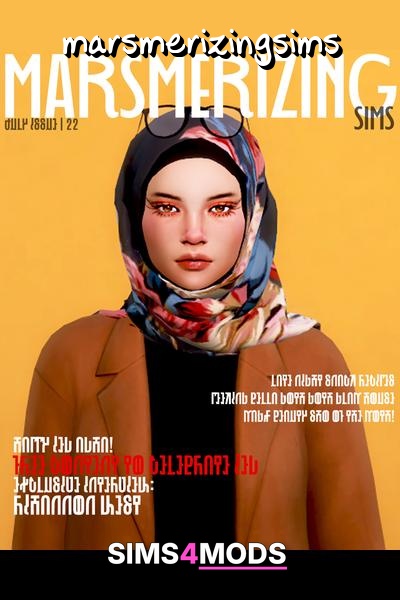 Hijab Nadya Public Dl - Cute floral print hijab for Sims