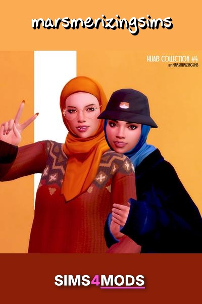 Hijab Collection Public Release - Gorgeous orange patterned hijab for Sims 4