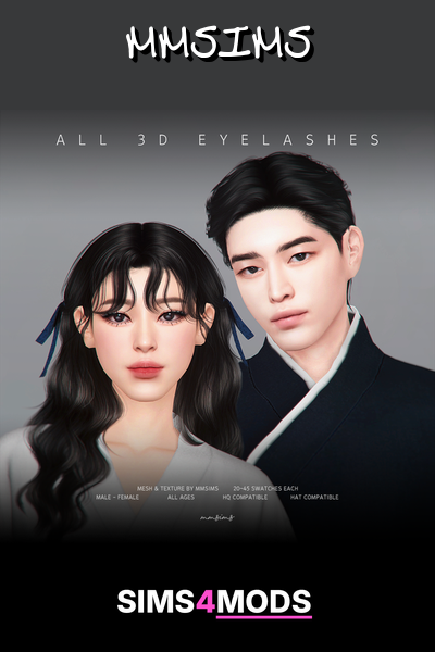 3d Eyelashes For Sims 4 - Realistic, cute, colorful lashes