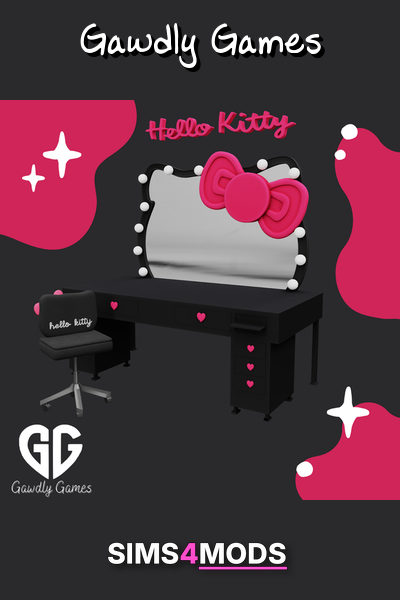 Hello Kitty Vanity - Cute, detailed, Sims 4 vanity
