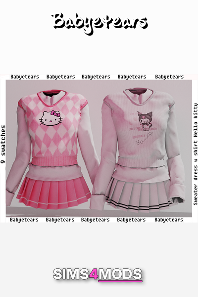 Hello Kitty Sweater Dress - Hello Kitty Sims 4 dress, 9 colors