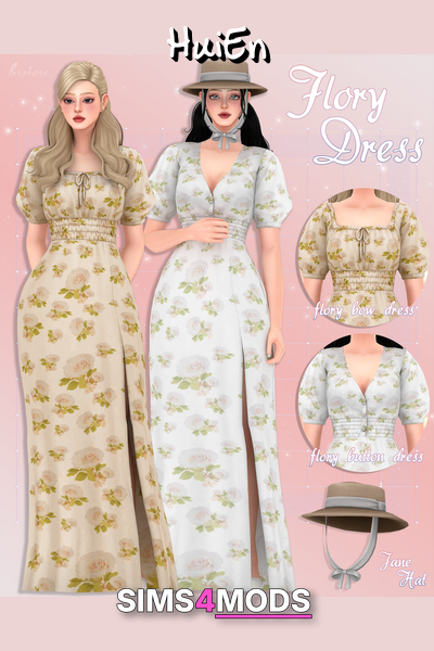 Flory Dress With Hat - Romantic maxi dress with hat.