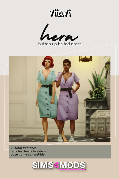 Hera Belted Dress - Chic, versatile dress for Sims.