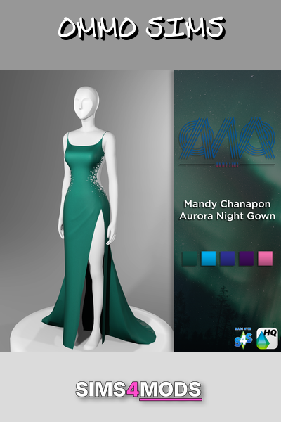 Aurora Nightgown By Mandy Chanapon - Emerald nightgown, thigh-high slit, elegant