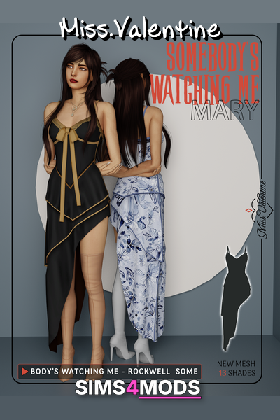 Mary's Dresses - Asymmetrical floral gowns, elegant, black/gold, blue/white.