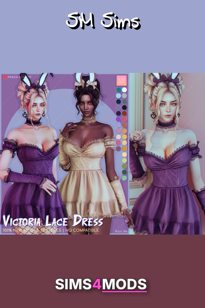 Victoria Lace Dress - Victorian romance, playful dress, Sims fashion