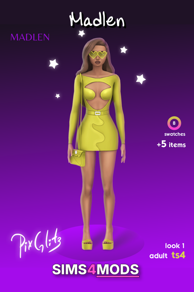 Pixglitz Look 1 - Playful mini dress & platform shoes