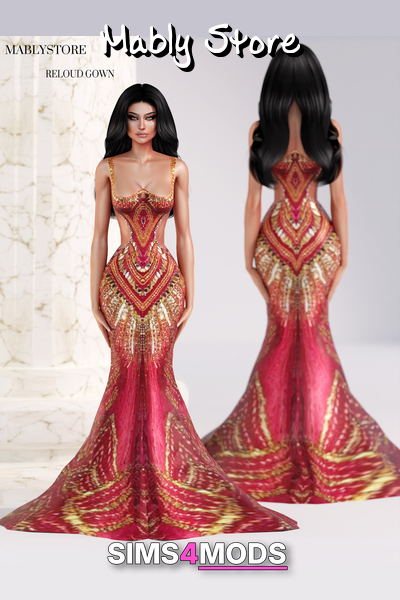 Reload Gown - Crimson tribal, figure-hugging gown
