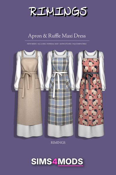 Apron Ruffle Maxi Dress - Cute, cottagecore apron dress.