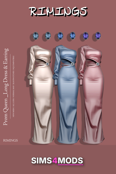 Prom Queen Long Dress Earrings - Elegant, one-shoulder, statement dress.