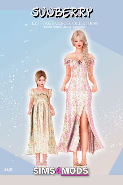 Sunberry Cottagecore Collection - Floral dress, vintage charm, child/adult sizes