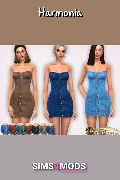 Soft Stretch Denim Dress - Chic, strapless denim mini dress.